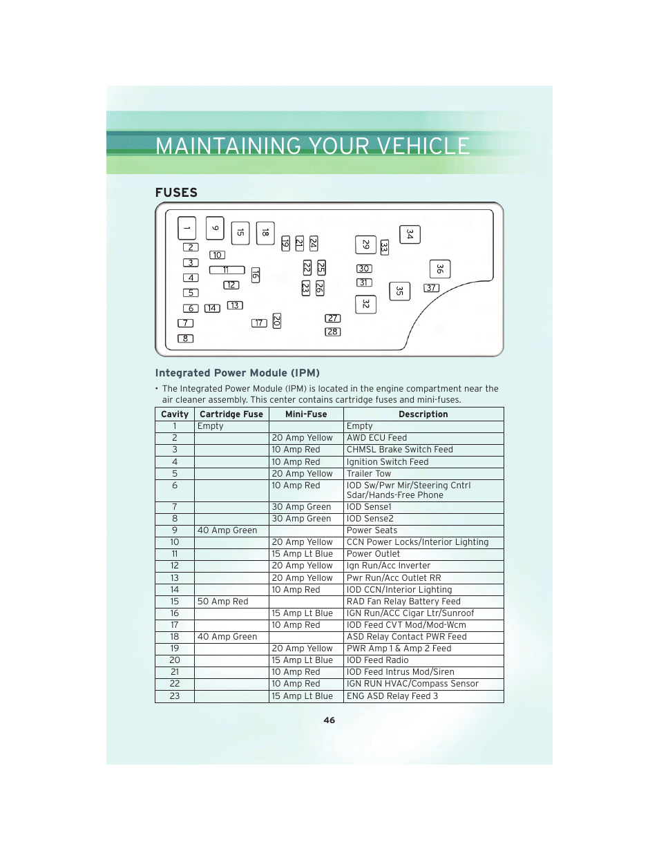 Fuses, Integrated power module (ipm), Maintaining your vehicle | Chrysler 2010 PT Cruiser - User Guide User Manual | Page 48 / 60