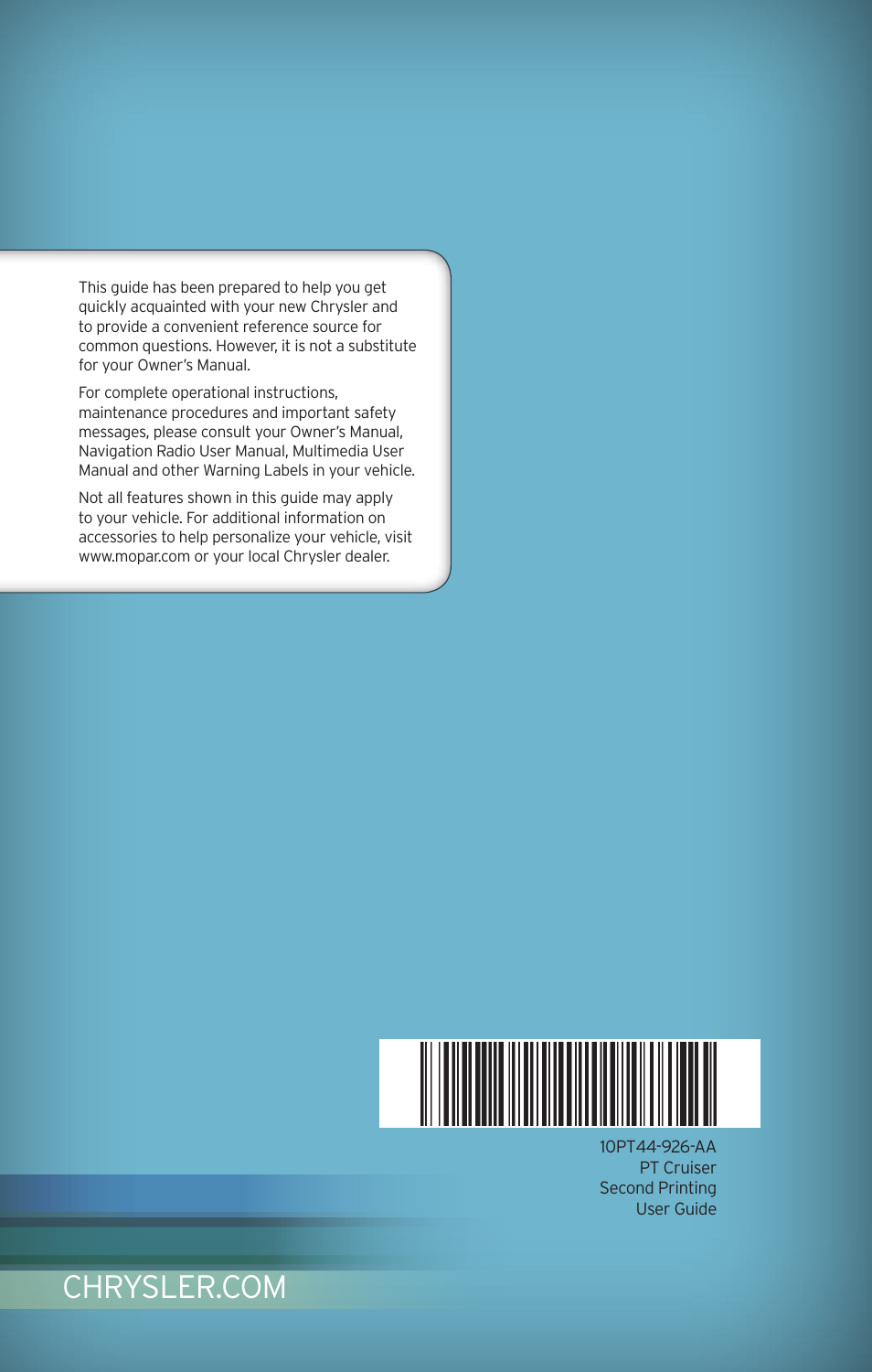 Chrysler 2010 PT Cruiser - User Guide User Manual | Page 60 / 60