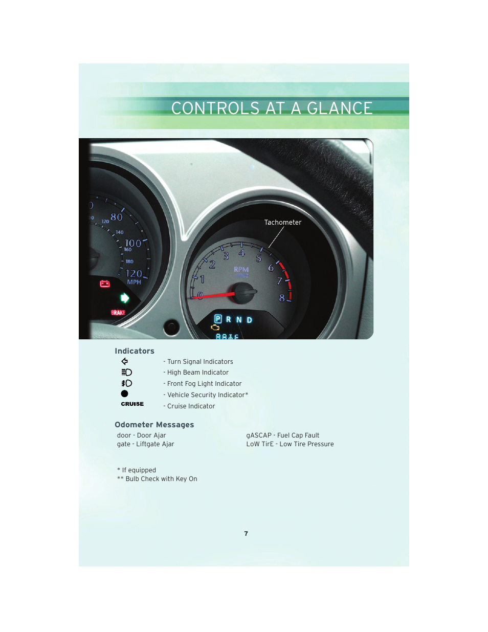 Indicators, Odometer messages, Controls at a glance | Chrysler 2010 PT Cruiser - User Guide User Manual | Page 9 / 60