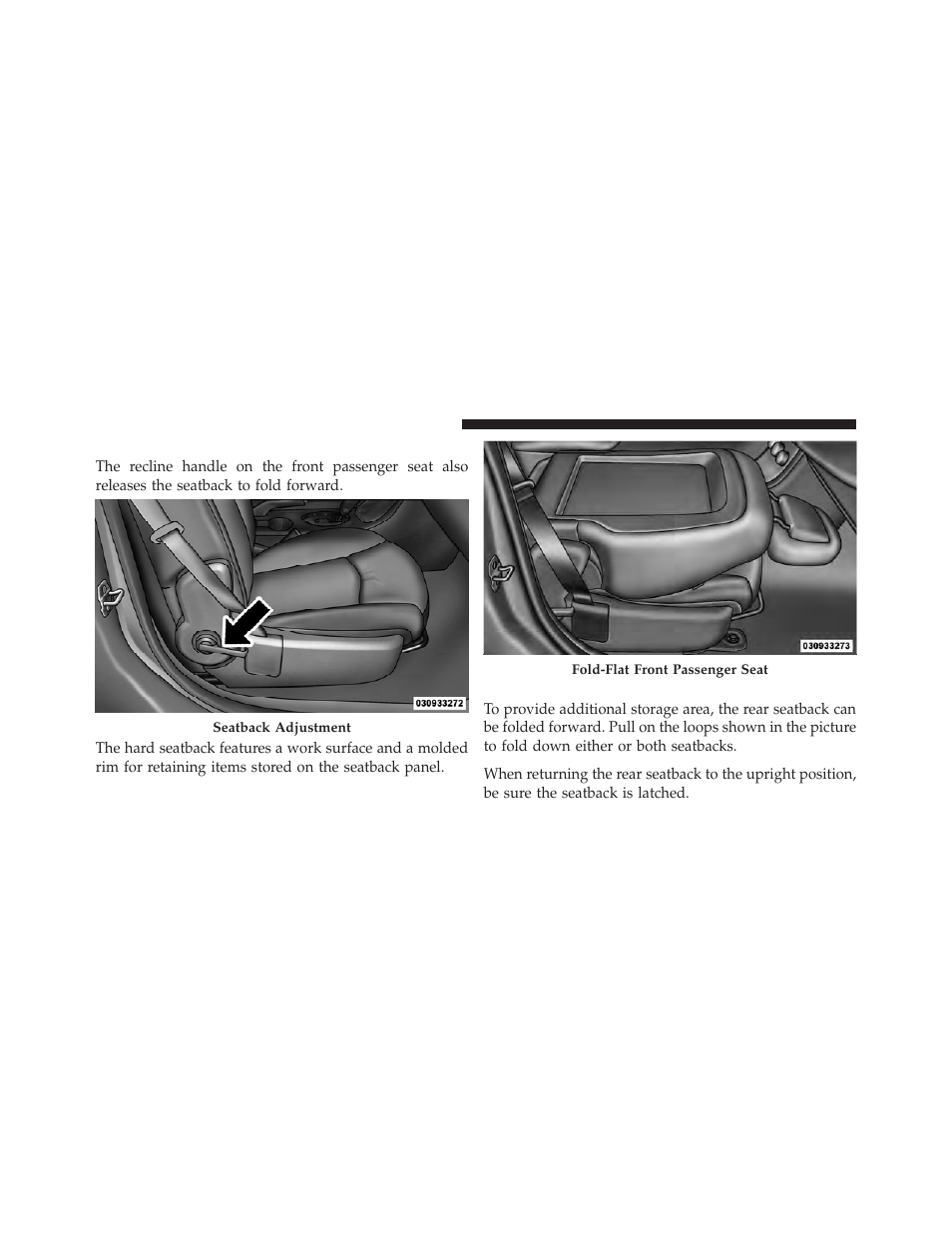 Fold-flat passenger seatback, Folding rear seat | Chrysler 2010 Sebring - Owner Manual User Manual | Page 103 / 444