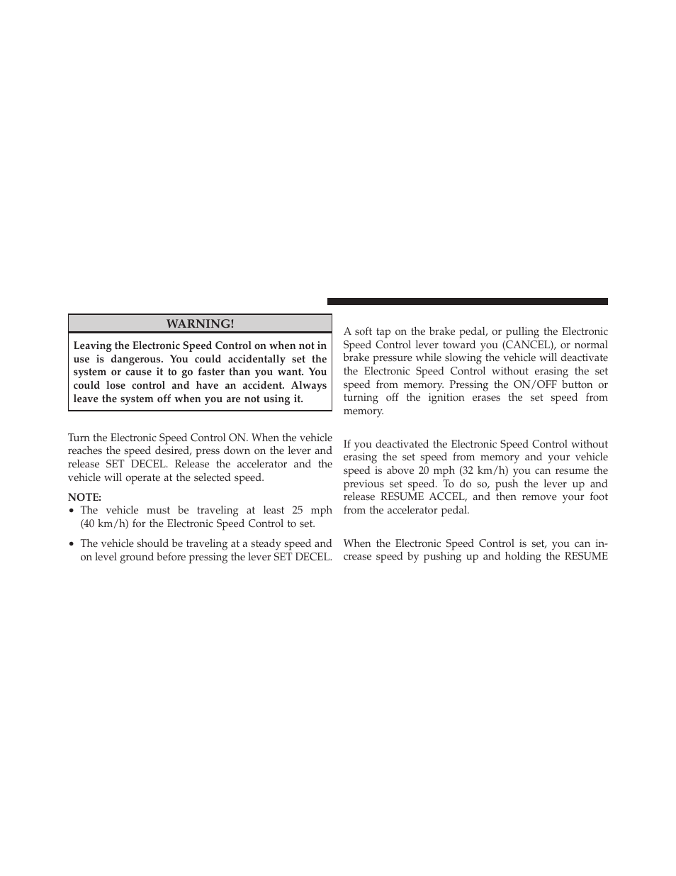 To set a desired speed, To deactivate, To resume speed | To vary the speed setting | Chrysler 2010 Sebring - Owner Manual User Manual | Page 119 / 444