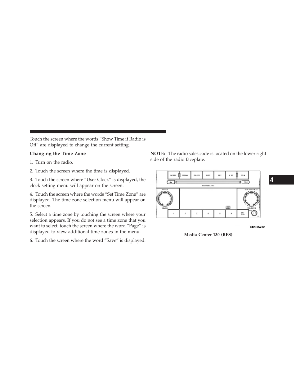 Media center 130 (res) — am/fm stereo, Radio with cd player (mp3 aux jack) | Chrysler 2010 Sebring - Owner Manual User Manual | Page 190 / 444