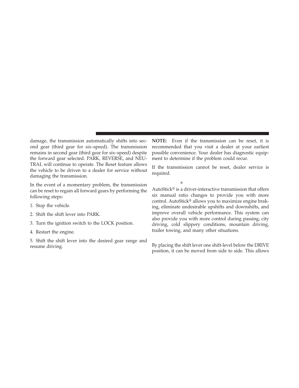 Autostick — if equipped, Operation, Autostick௡ — if equipped | Chrysler 2010 Sebring - Owner Manual User Manual | Page 249 / 444