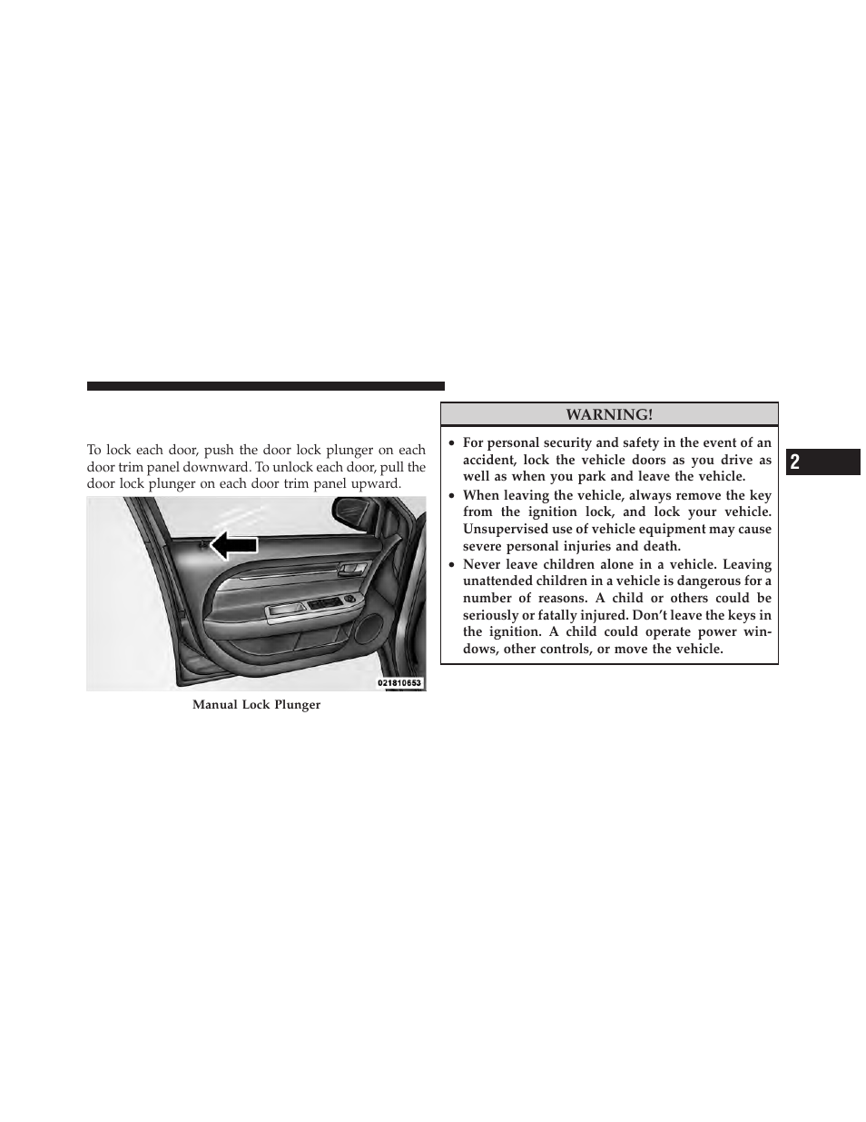 Door locks, Manual door locks | Chrysler 2010 Sebring - Owner Manual User Manual | Page 30 / 444