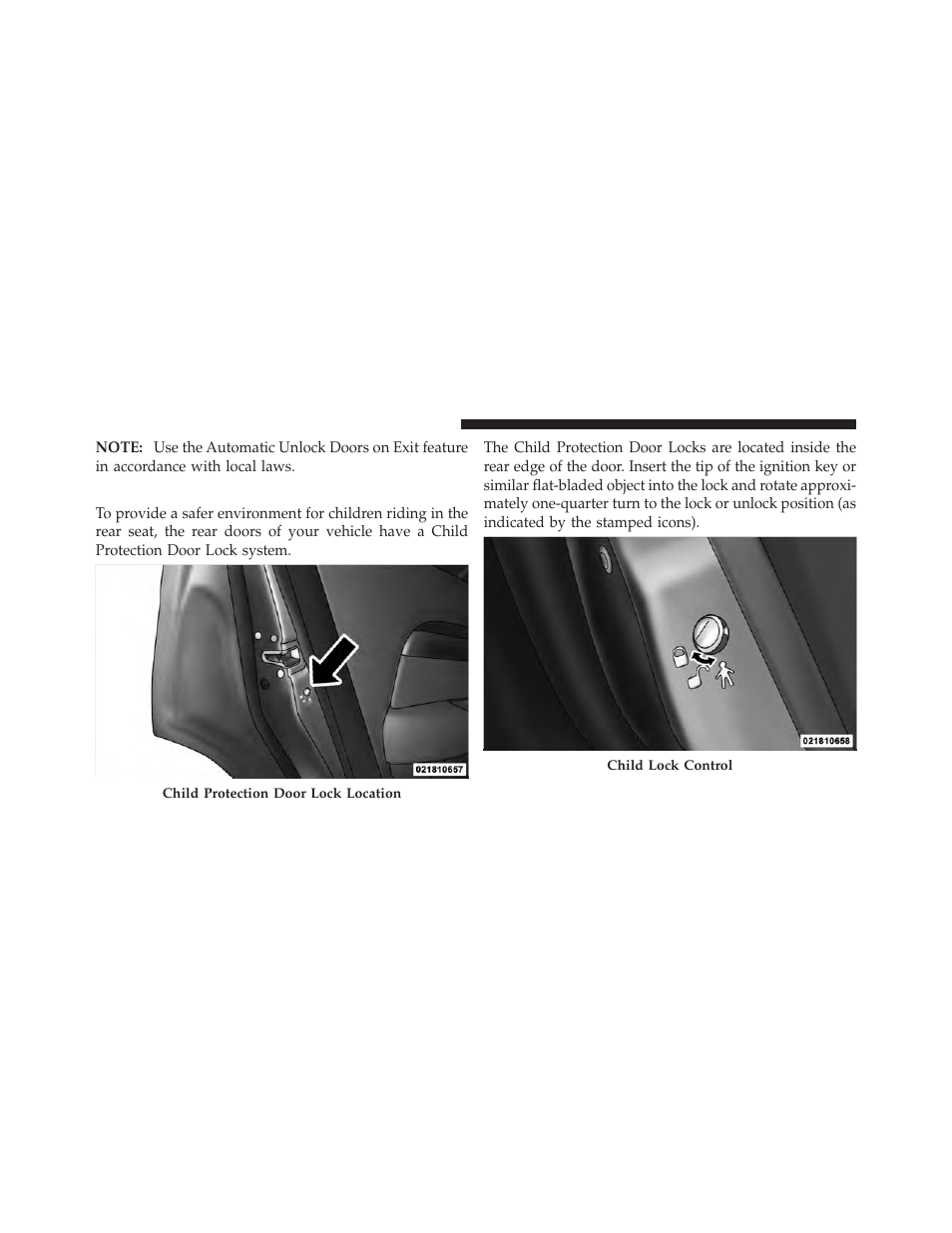 Child protection door lock system (rear doors), Child protection door lock system, Rear doors) | Chrysler 2010 Sebring - Owner Manual User Manual | Page 33 / 444