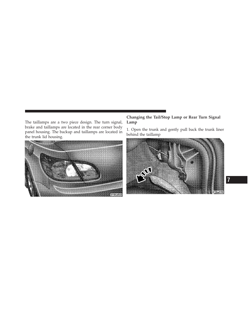 Tail/stop, rear turn signal and backup lamps, Tail/stop, rear turn signal and backup, Lamps | Chrysler 2010 Sebring - Owner Manual User Manual | Page 388 / 444