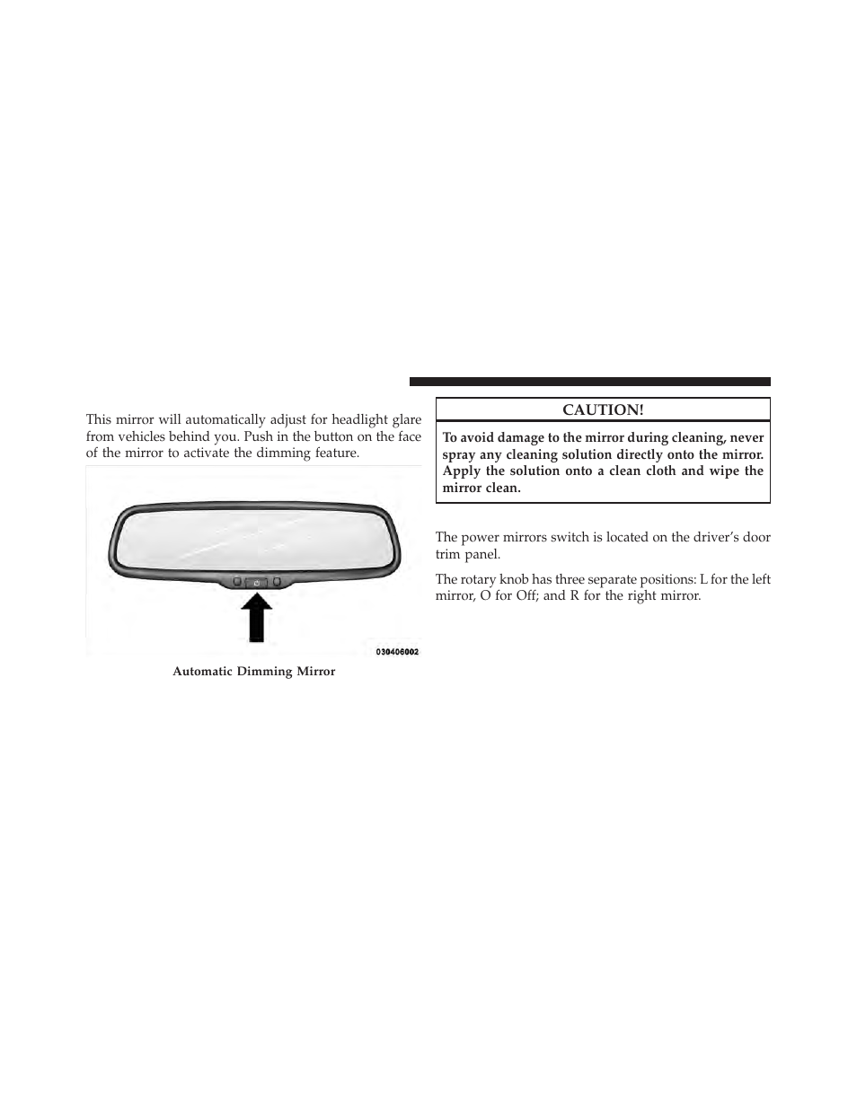 Automatic dimming mirror — if equipped, Power mirrors | Chrysler 2010 Sebring - Owner Manual User Manual | Page 91 / 444