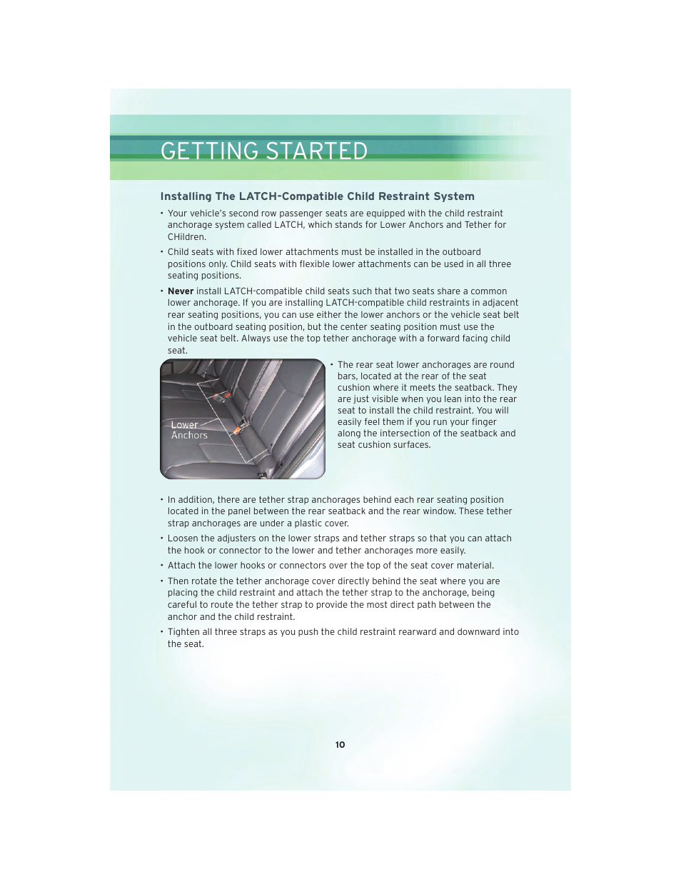 Getting started | Chrysler 2010 Sebring - User Guide User Manual | Page 12 / 76