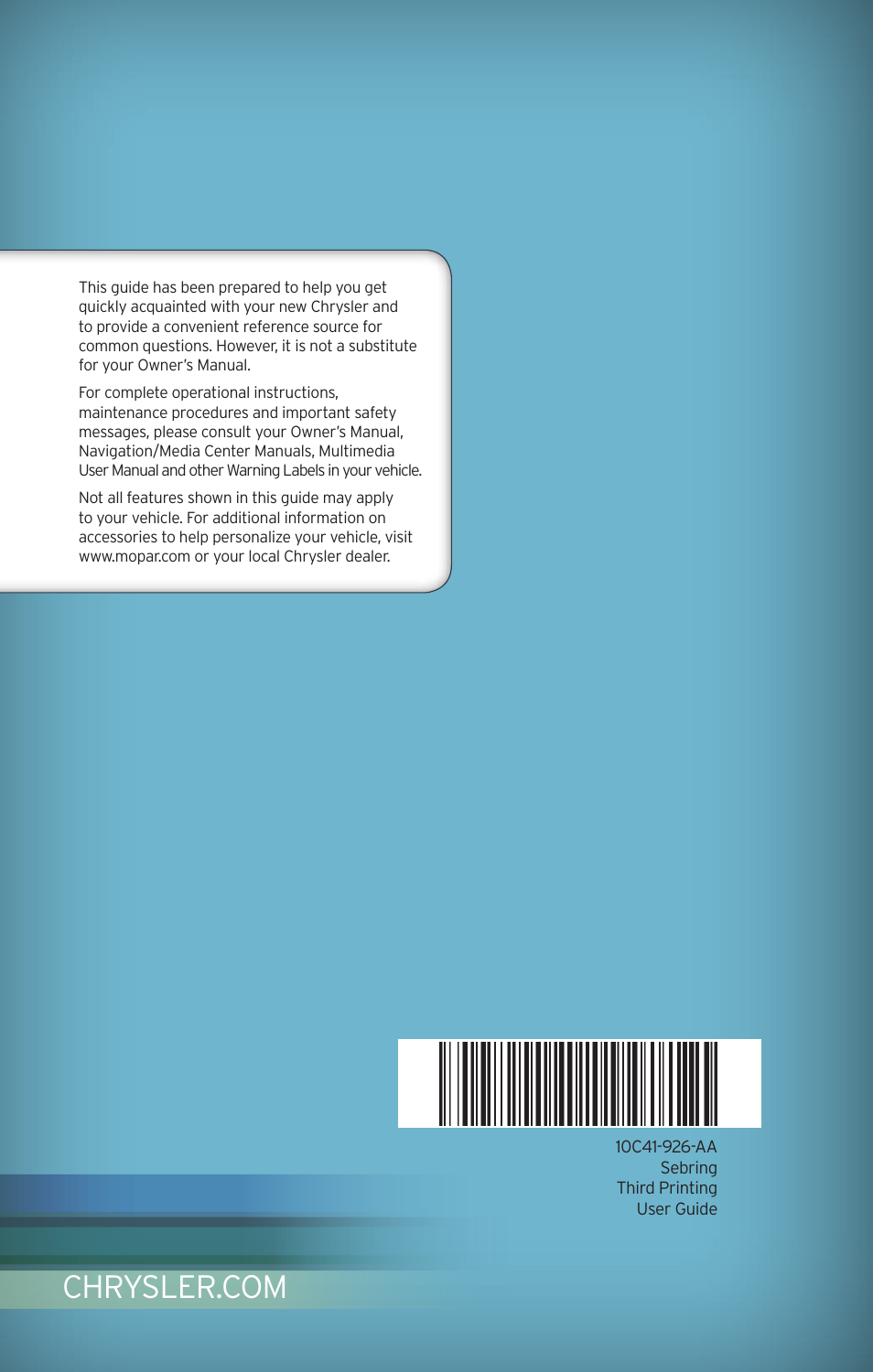 Chrysler 2010 Sebring - User Guide User Manual | Page 76 / 76