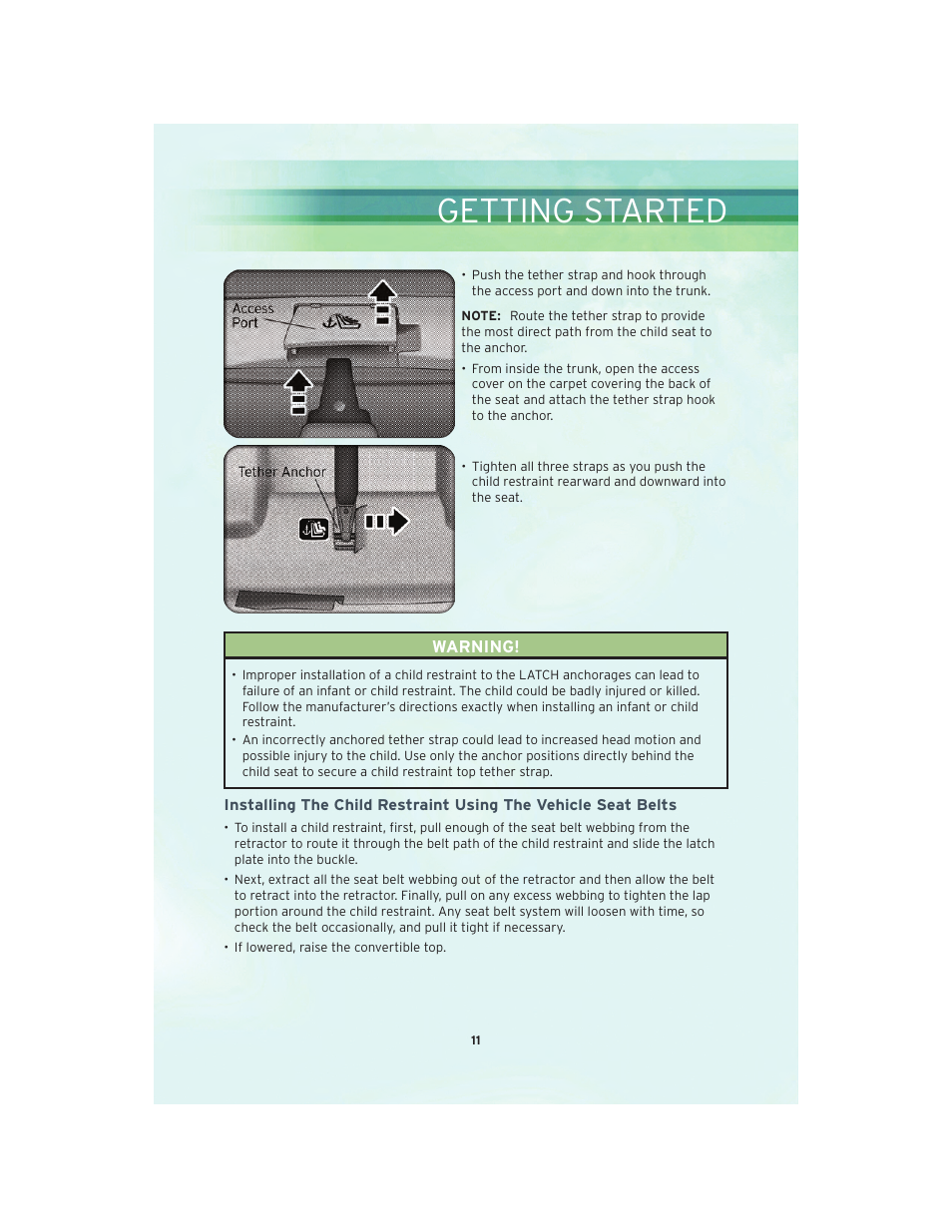 Getting started | Chrysler 2010 Sebring Convertible - User Guide User Manual | Page 13 / 76