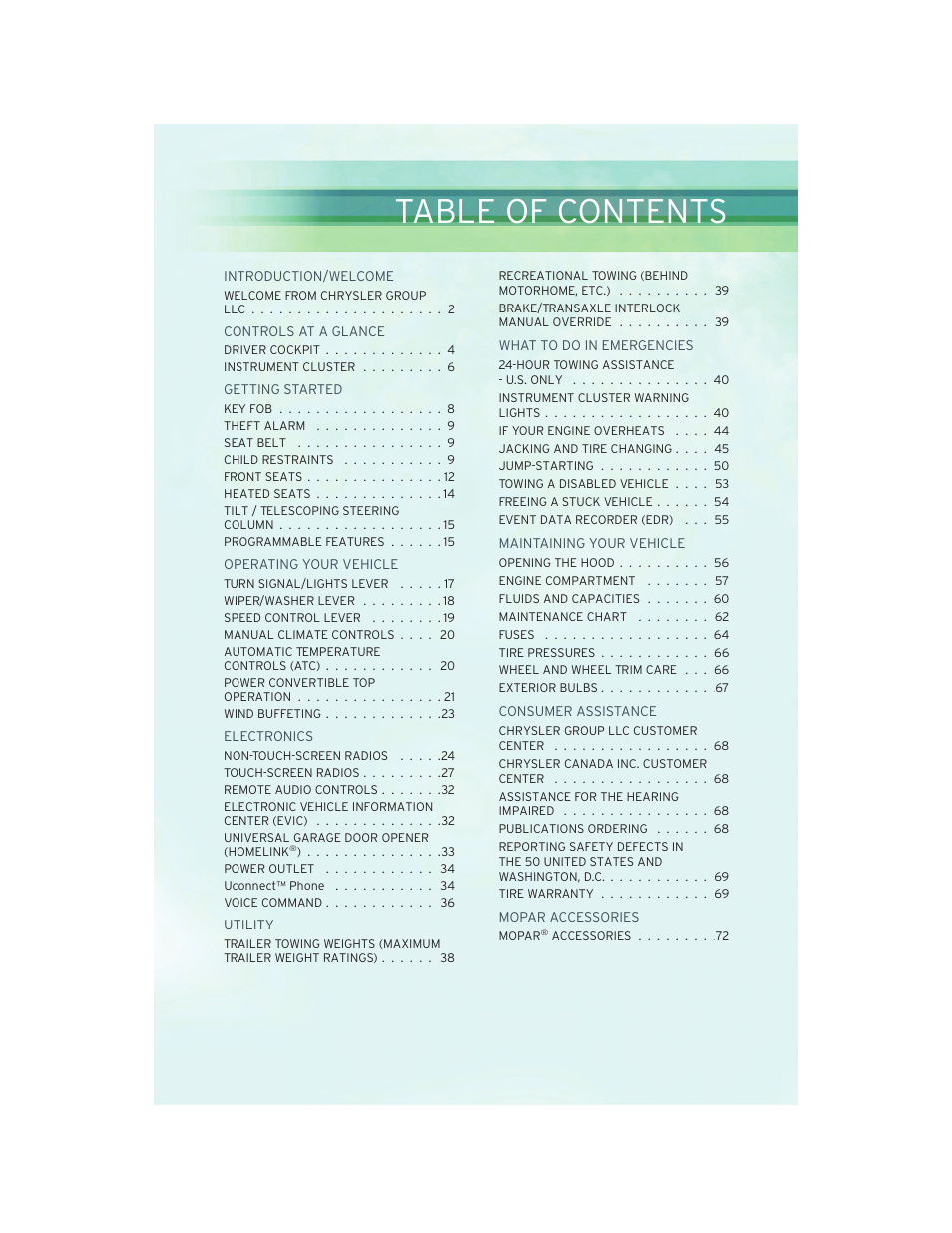 Chrysler 2010 Sebring Convertible - User Guide User Manual | Page 3 / 76