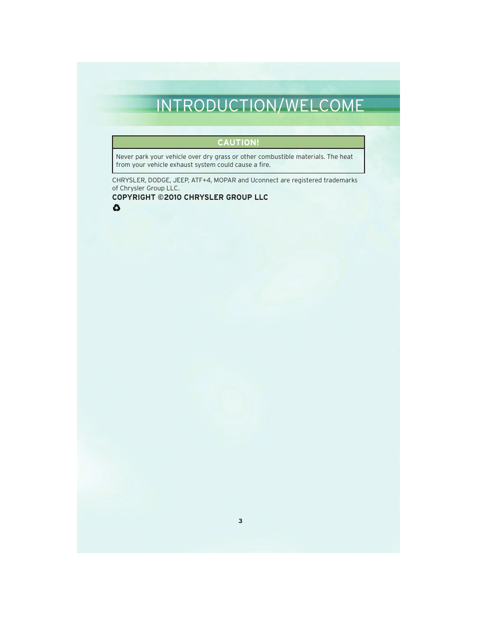 Introduction/welcome | Chrysler 2010 Sebring Convertible - User Guide User Manual | Page 5 / 76