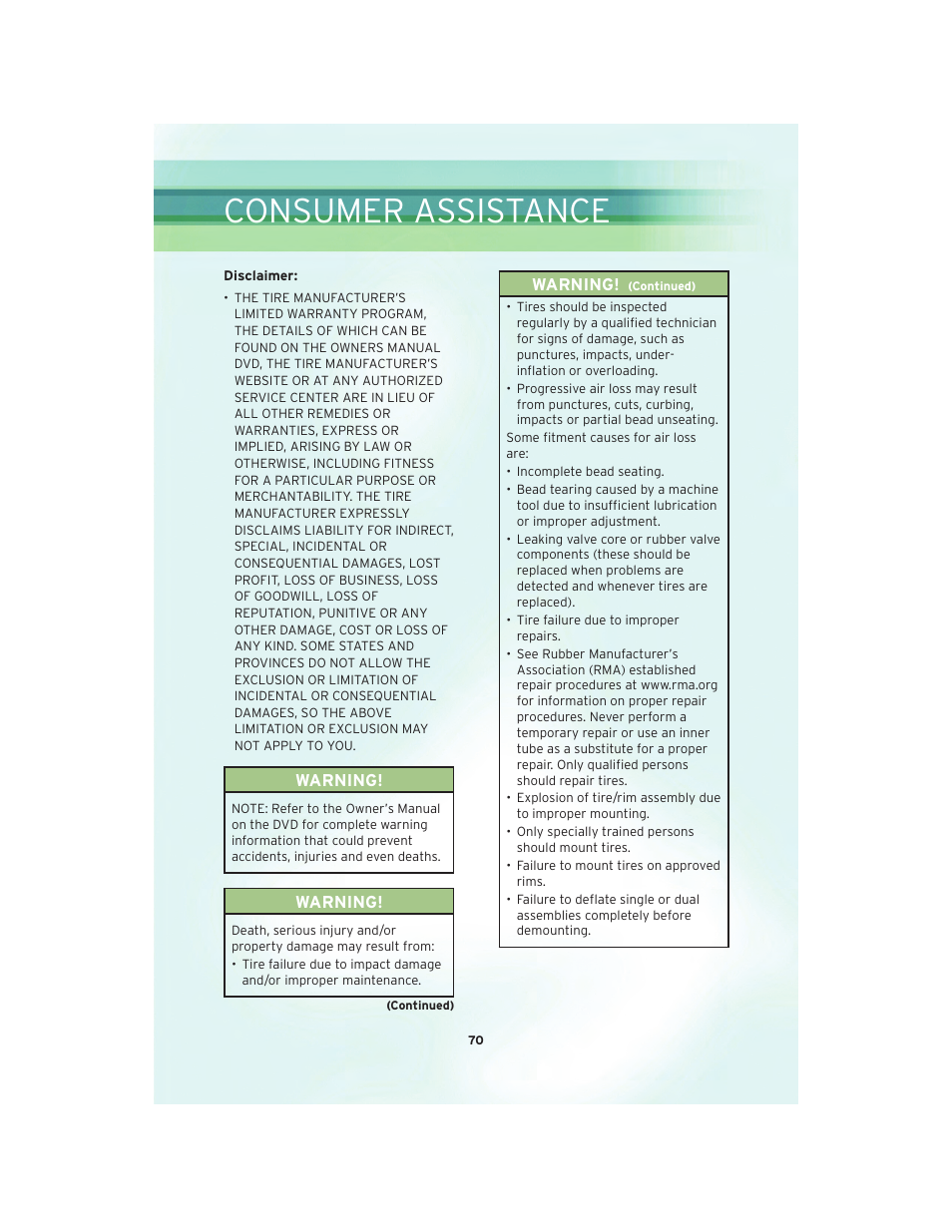 Consumer assistance | Chrysler 2010 Sebring Convertible - User Guide User Manual | Page 72 / 76