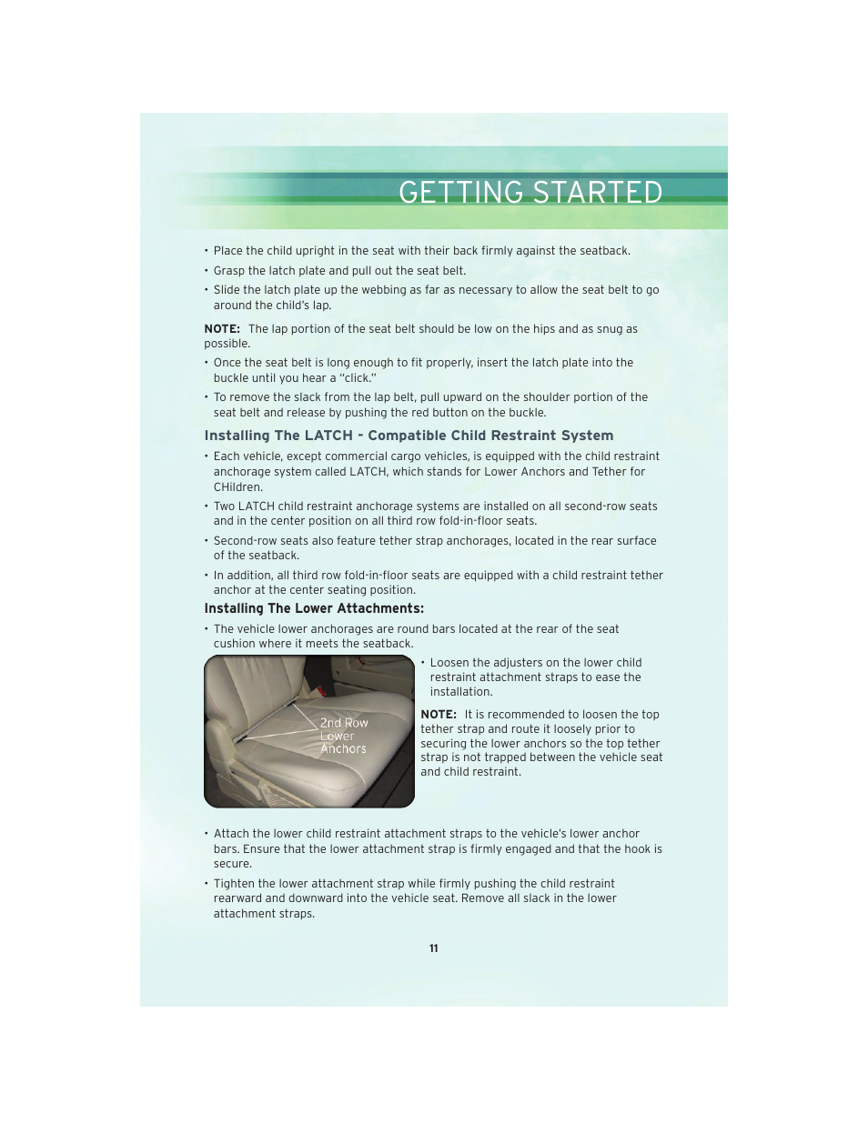 Getting started | Chrysler 2010 Country - User Guide User Manual | Page 13 / 92
