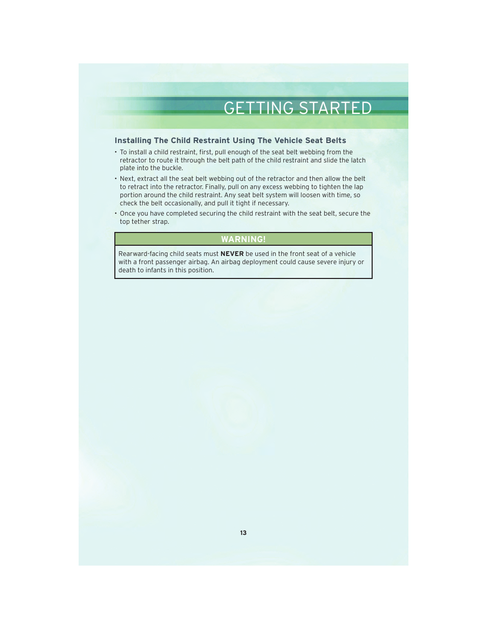 Getting started | Chrysler 2010 Country - User Guide User Manual | Page 15 / 92