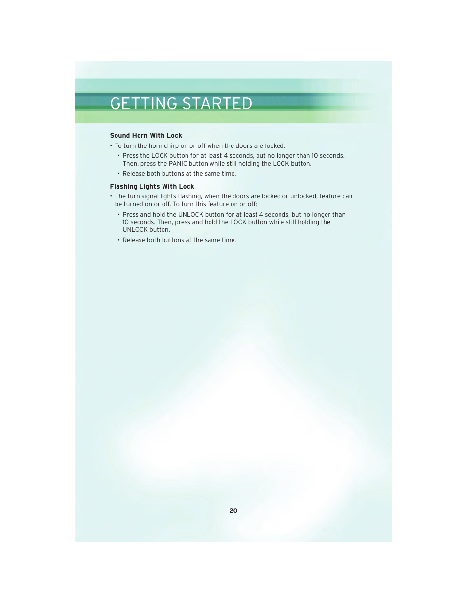 Getting started | Chrysler 2010 Country - User Guide User Manual | Page 22 / 92