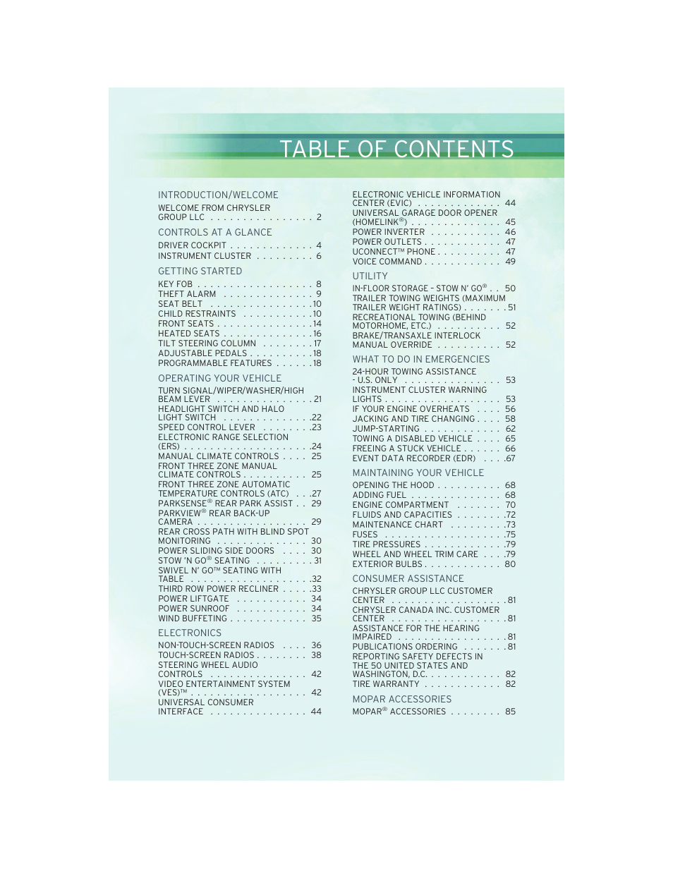 Chrysler 2010 Country - User Guide User Manual | Page 3 / 92
