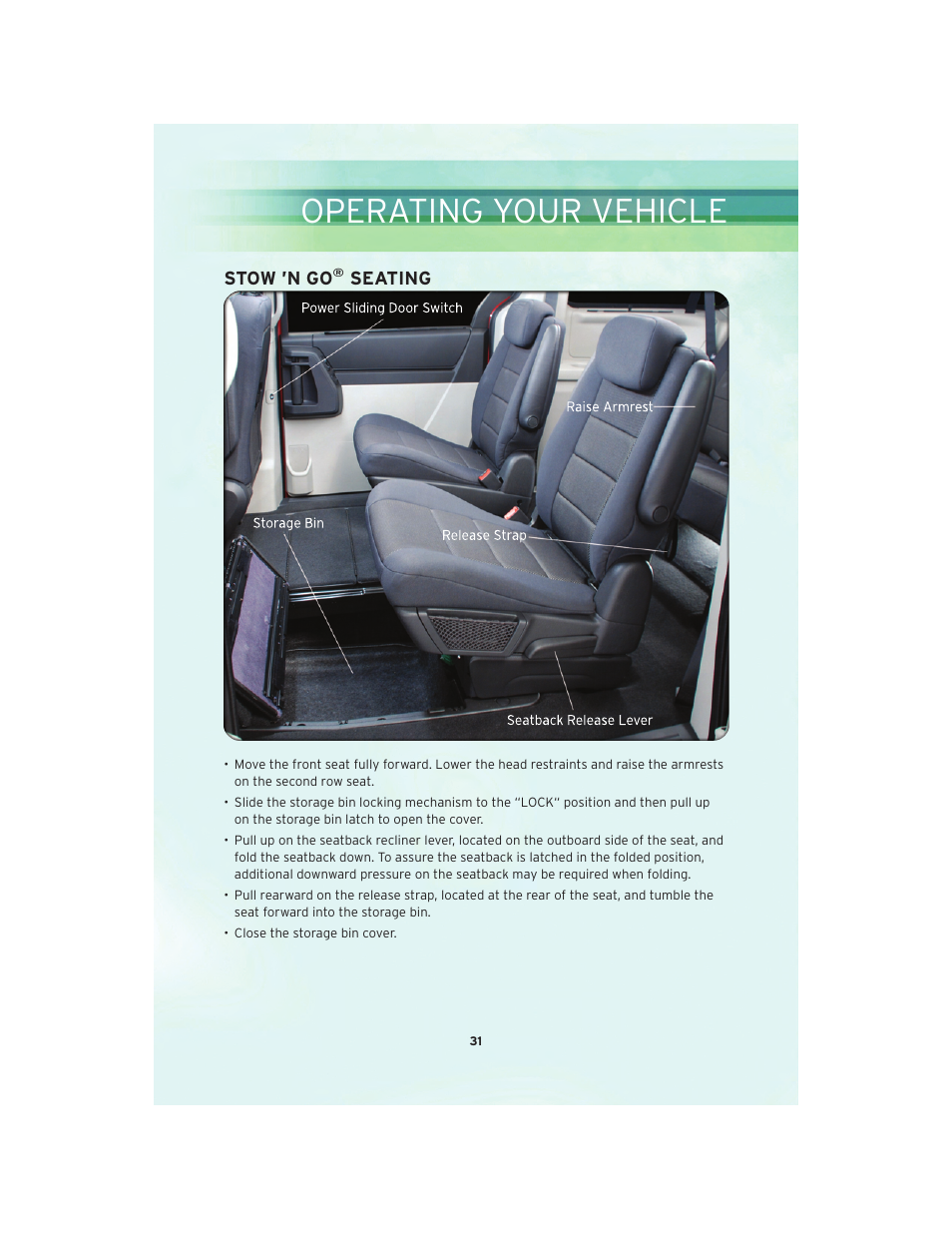 Stow 'n go® seating, Operating your vehicle | Chrysler 2010 Country - User Guide User Manual | Page 33 / 92