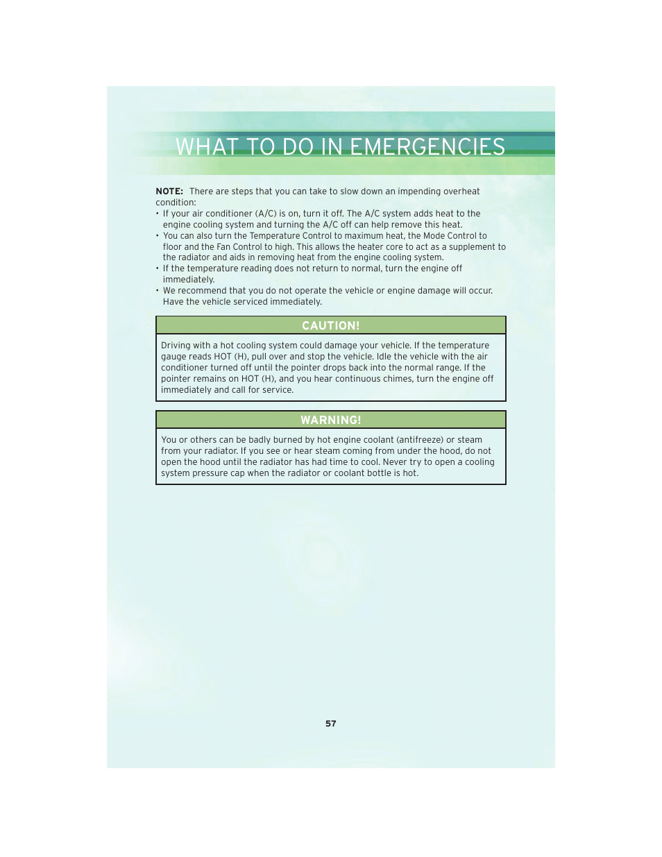 What to do in emergencies | Chrysler 2010 Country - User Guide User Manual | Page 59 / 92