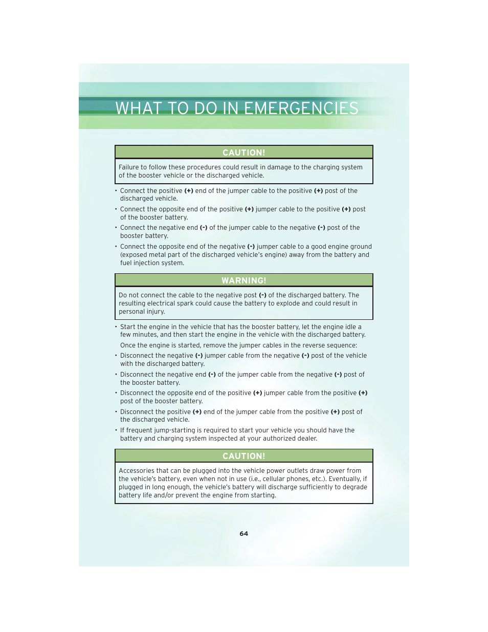 Towing a disabled vehicle, What to do in emergencies | Chrysler 2010 Country - User Guide User Manual | Page 66 / 92