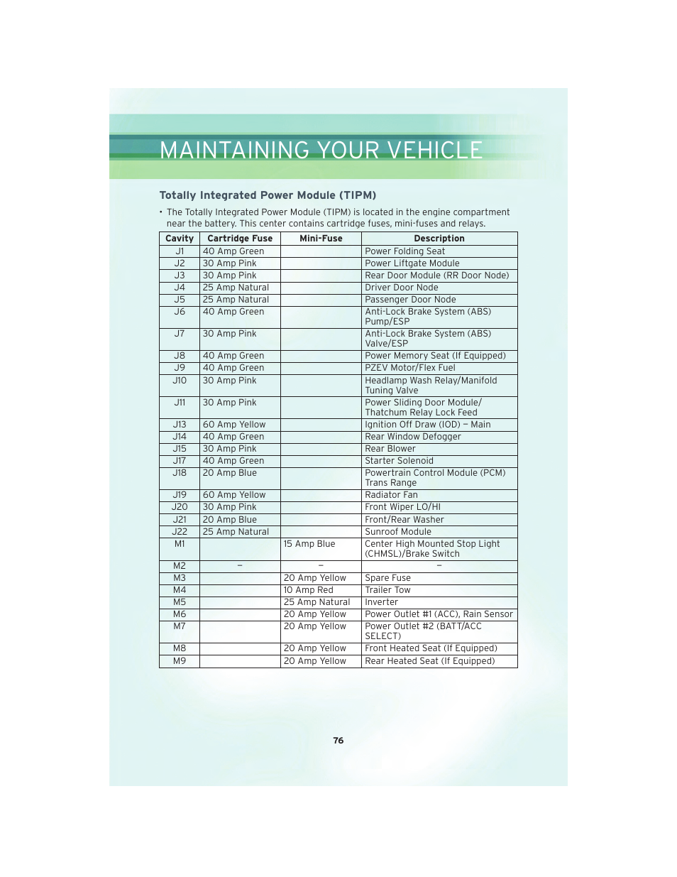 Totally integrated power module (tipm), Maintaining your vehicle | Chrysler 2010 Country - User Guide User Manual | Page 78 / 92