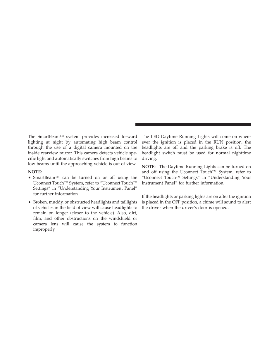 Smartbeam™ — if equipped, Daytime running lights (drl), Lights-on reminder | Chrysler 2011 300 - Owner Manual User Manual | Page 168 / 536