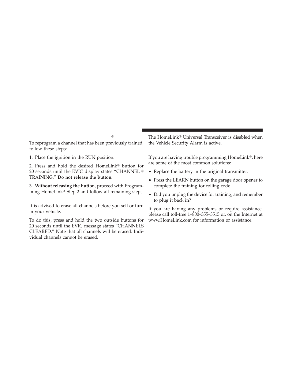 Reprogramming a single homelinkĥ button, Security, Troubleshooting tips | Reprogramming a single, Homelink, Button | Chrysler 2011 300 - Owner Manual User Manual | Page 230 / 536
