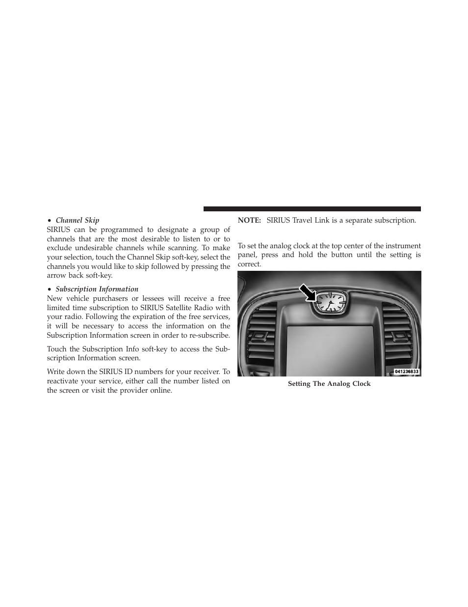 Setting the analog clock | Chrysler 2011 300 - Owner Manual User Manual | Page 300 / 536