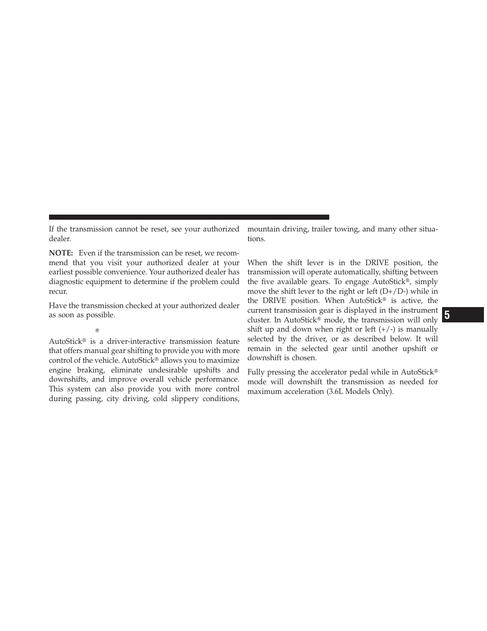 Autostickĥ, Operation, Autostick | Chrysler 2011 300 - Owner Manual User Manual | Page 331 / 536