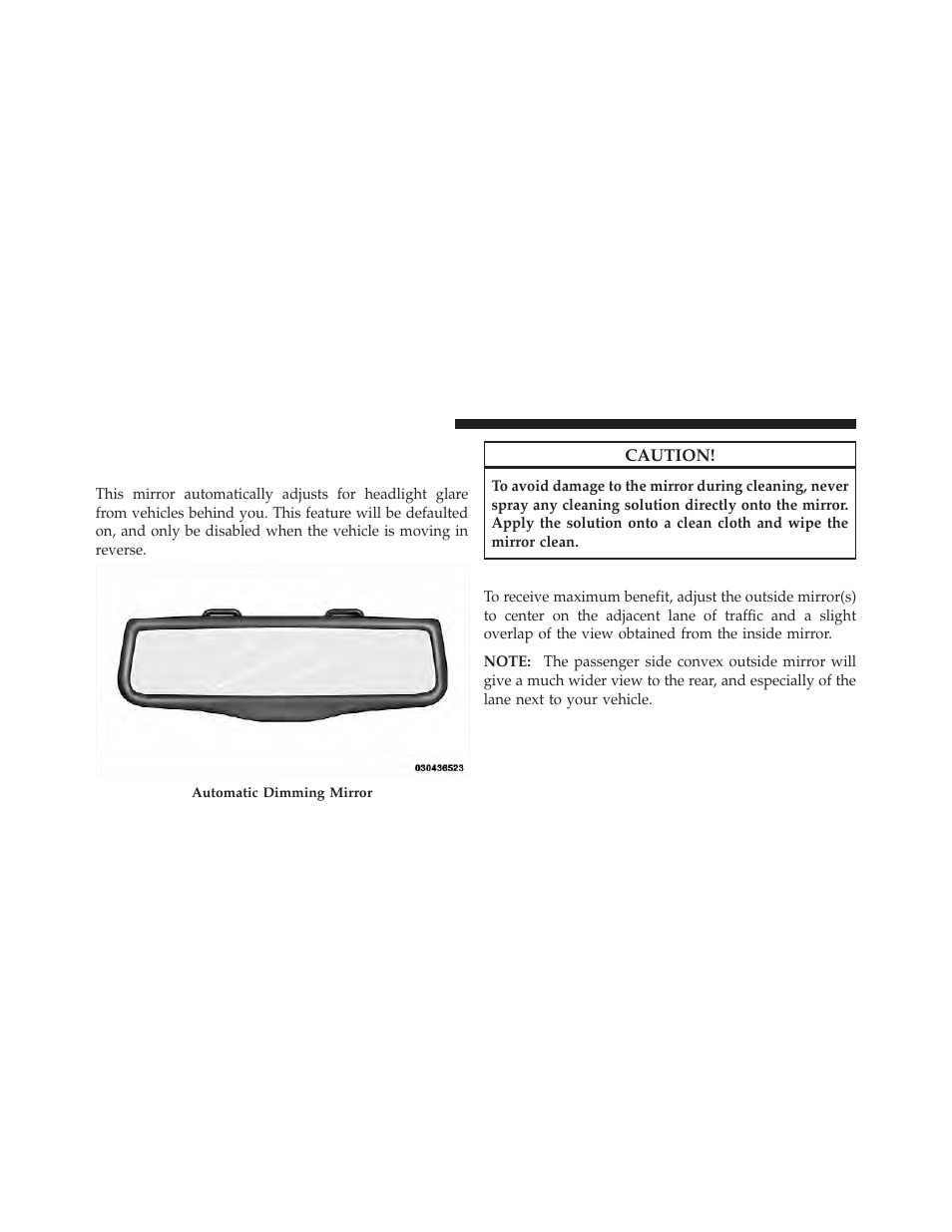 Mirrors, Automatic dimming mirror, Outside mirrors | Chrysler 2011 300 - Owner Manual User Manual | Page 96 / 536