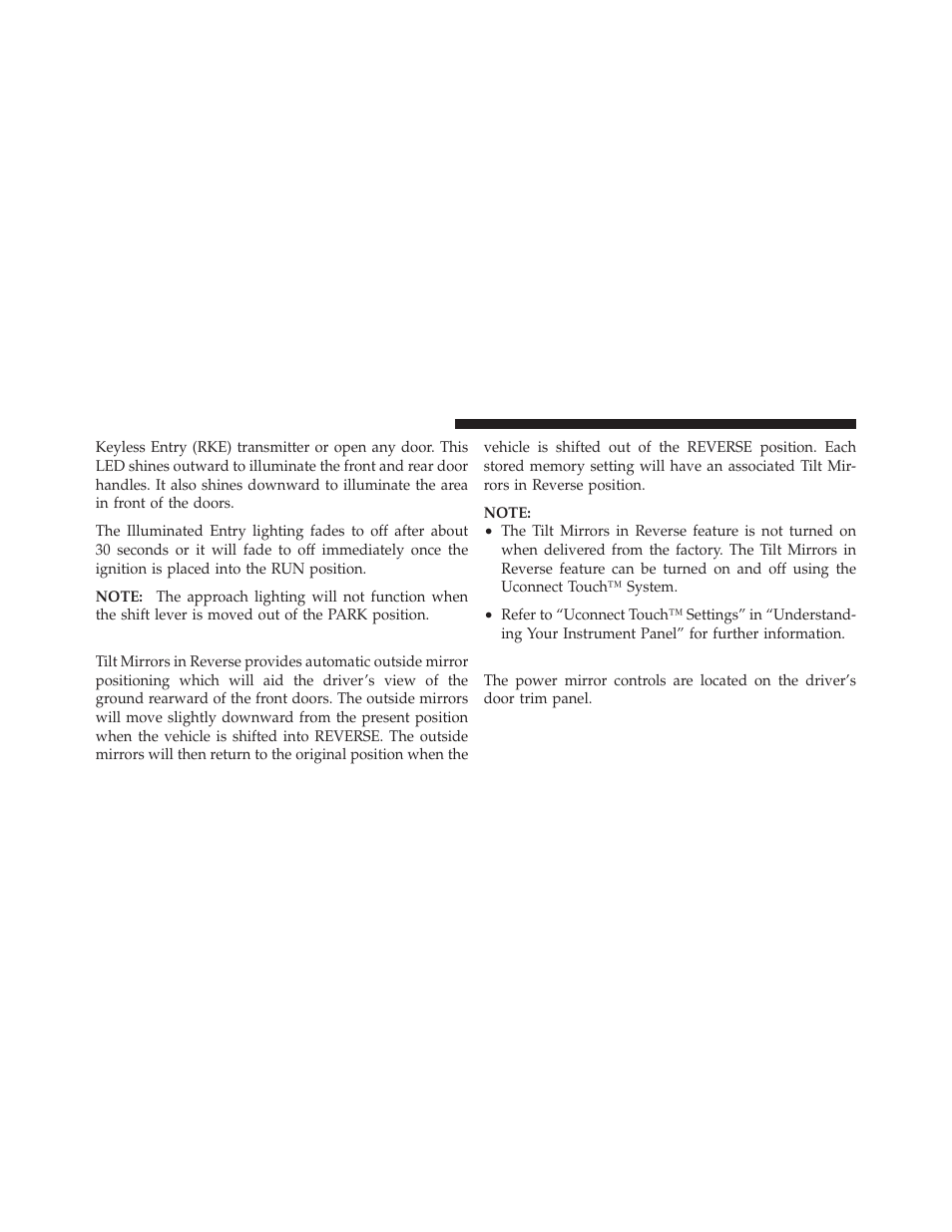 Tilt mirrors in reverse — if equipped, Power mirrors | Chrysler 2011 300 - Owner Manual User Manual | Page 98 / 536