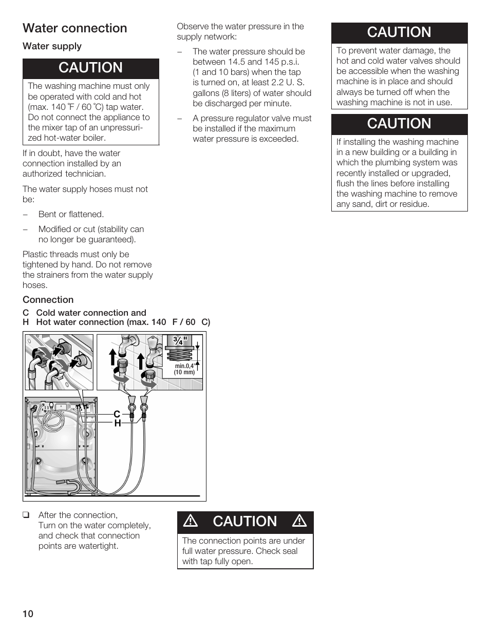 Caution, Water connection | Bosch Nexxt DLX User Manual | Page 10 / 93