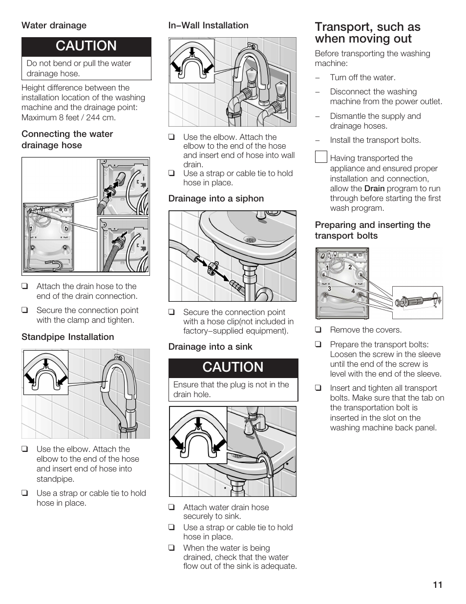 Caution, Transport, such as when moving out | Bosch Nexxt DLX User Manual | Page 11 / 93