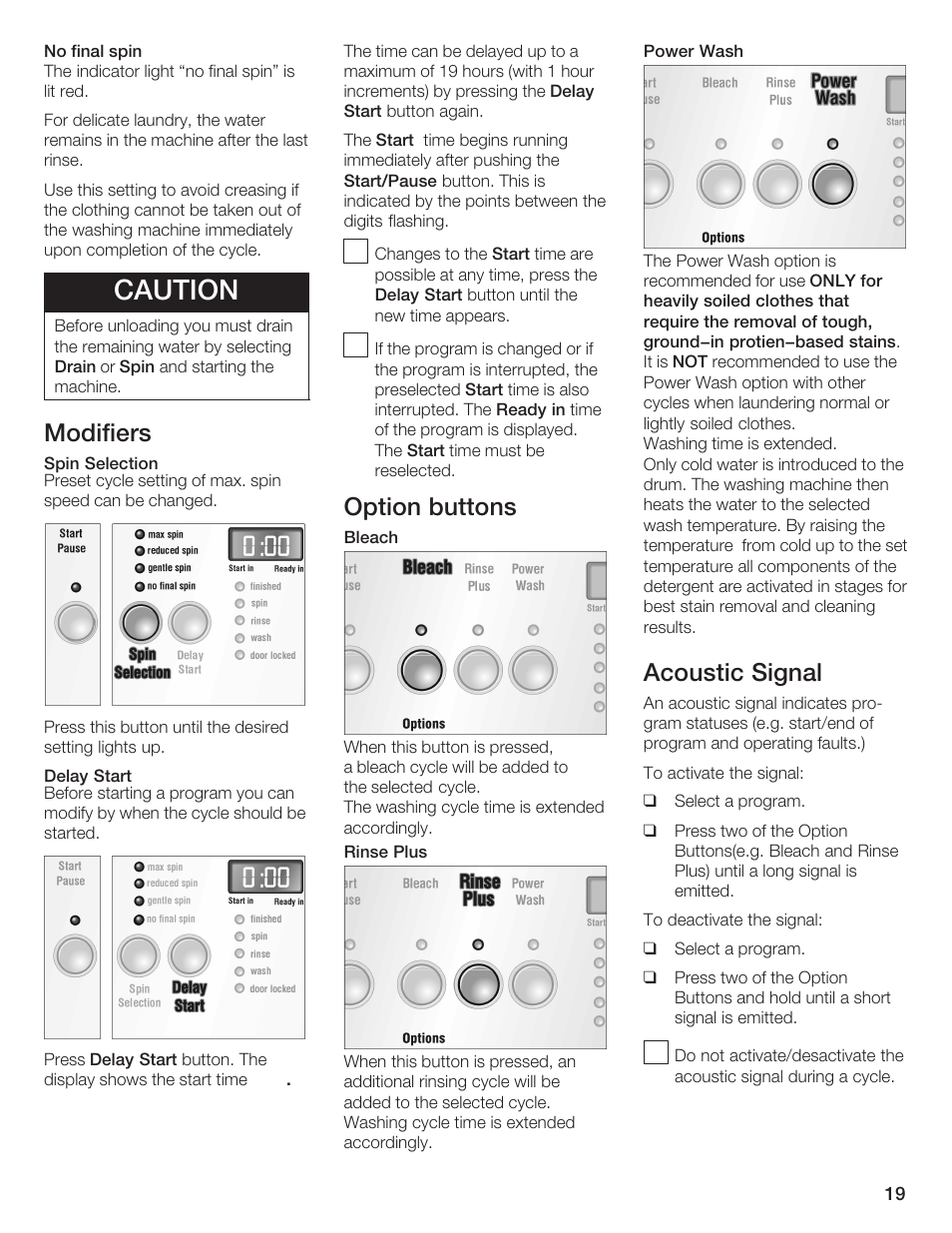 Caution, Modifiers, Option buttons | Acoustic signal | Bosch Nexxt DLX User Manual | Page 19 / 93