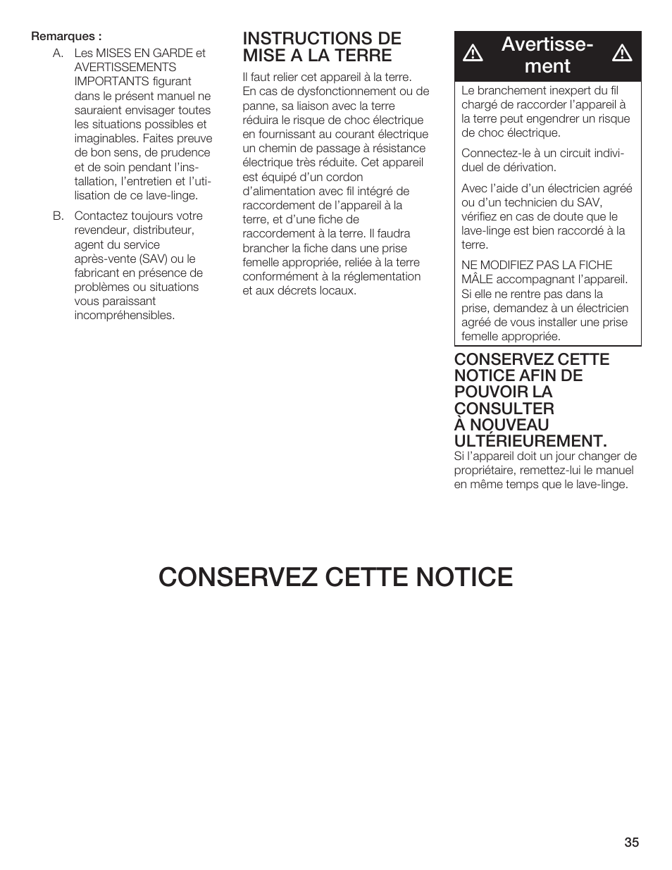 Conservez cette notice, Avertisseć ment | Bosch Nexxt DLX User Manual | Page 35 / 93