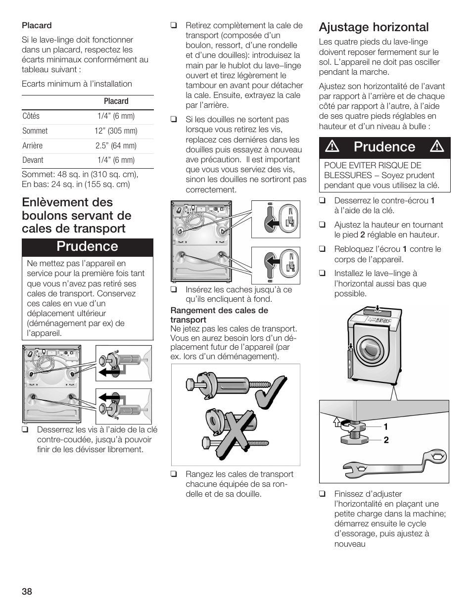 Prudence, Ajustage horizontal | Bosch Nexxt DLX User Manual | Page 38 / 93