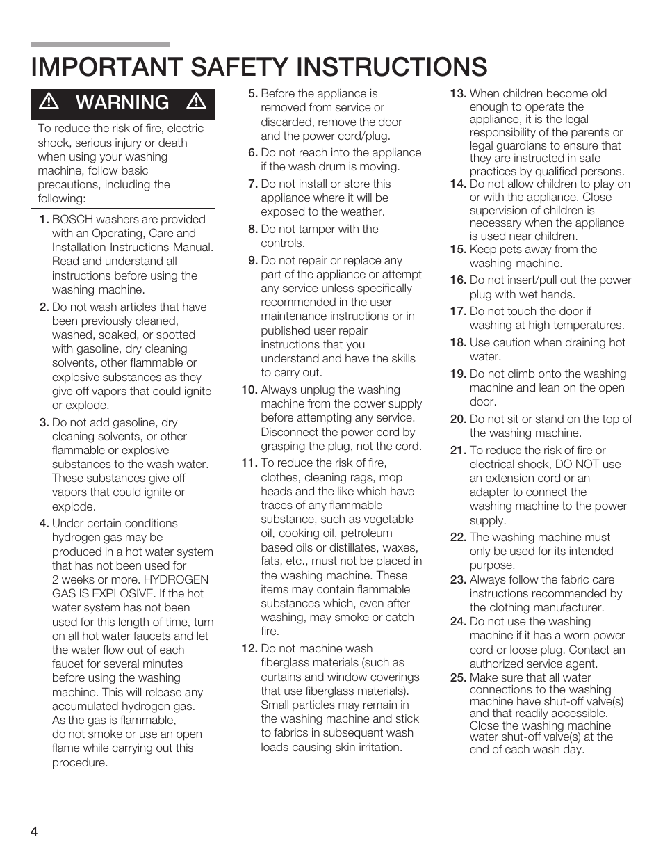 Important safety instructions, Warning | Bosch Nexxt DLX User Manual | Page 4 / 93