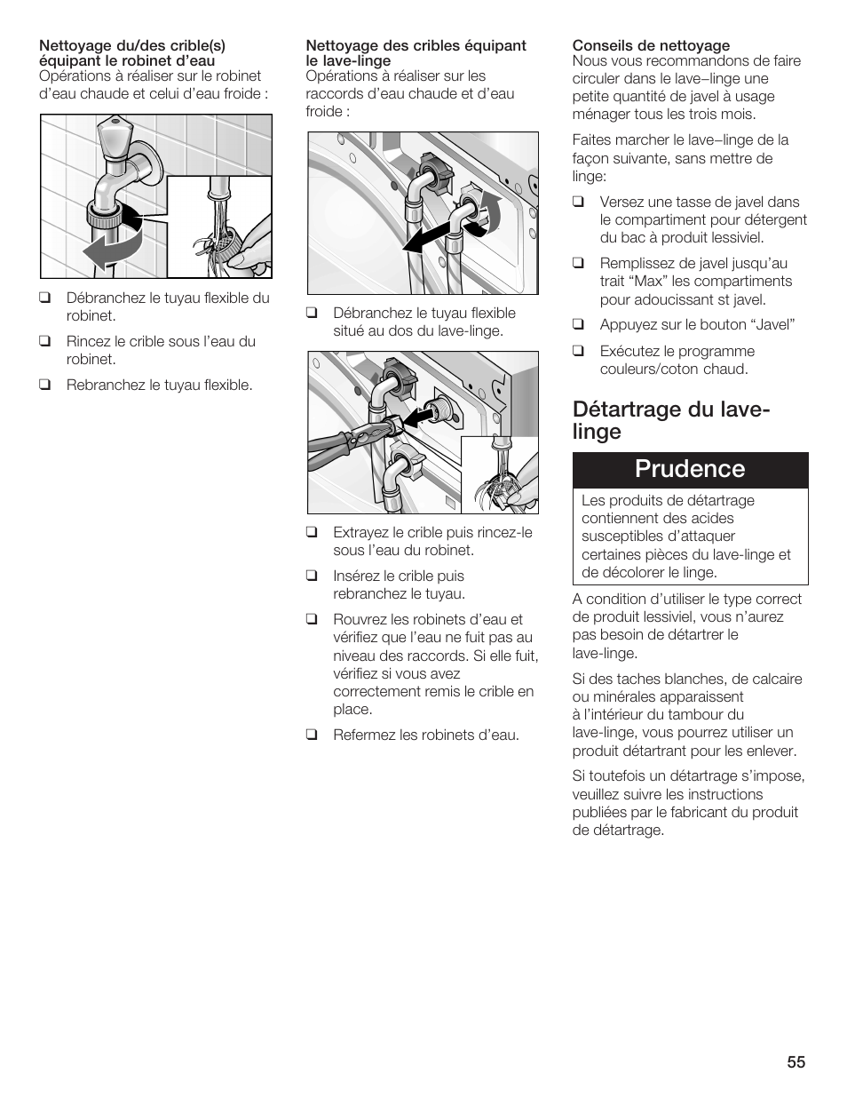 Prudence, Détartrage du laveć linge | Bosch Nexxt DLX User Manual | Page 55 / 93