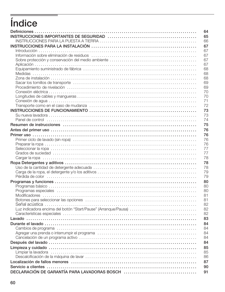 Índice | Bosch Nexxt DLX User Manual | Page 63 / 93