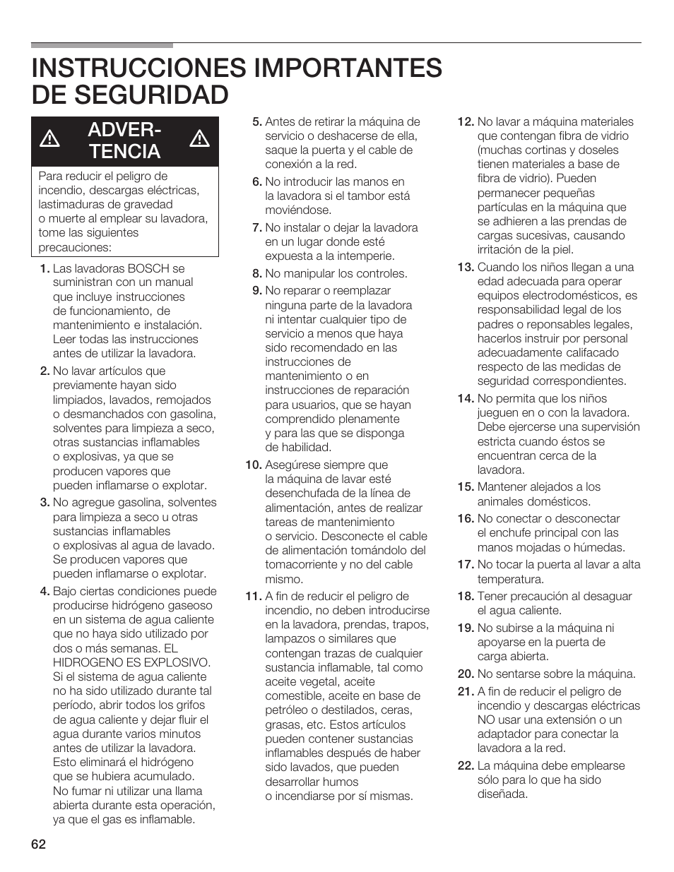 Instrucciones importantes deăseguridad, Adverć tencia | Bosch Nexxt DLX User Manual | Page 65 / 93