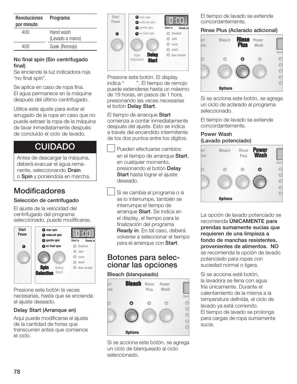 Cuidado, Modificadores, Botones para selecć cionar las opciones | Bosch Nexxt DLX User Manual | Page 81 / 93