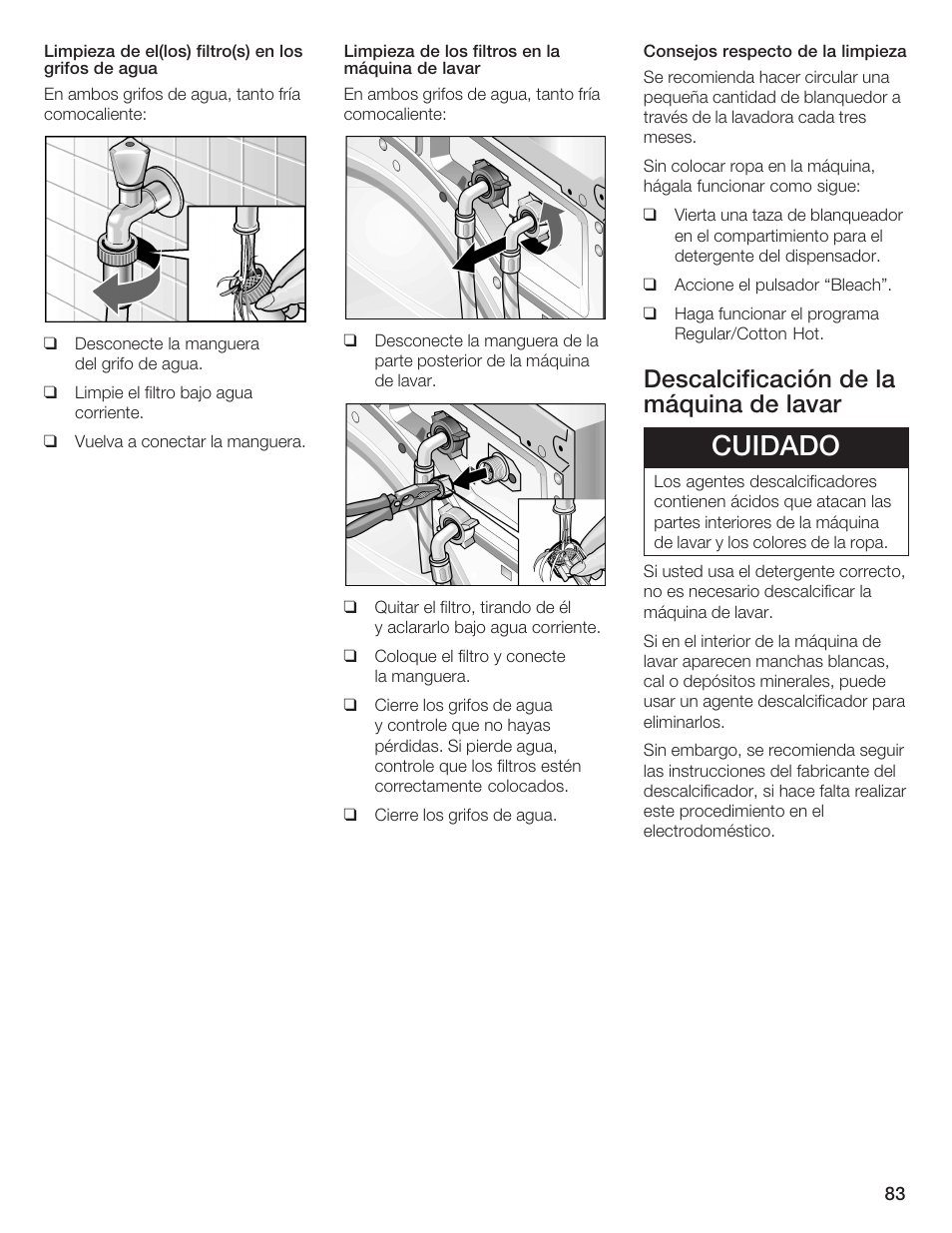 Cuidado, Descalcificación de la máquina de lavar | Bosch Nexxt DLX User Manual | Page 86 / 93