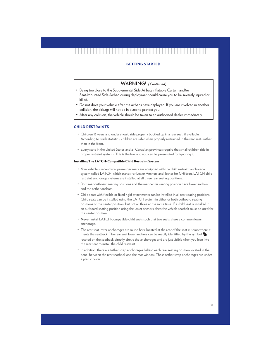 Child restraints, Warning | Chrysler 2011 300 SRT - User Guide User Manual | Page 15 / 92