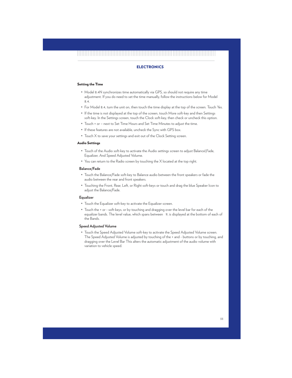 Setting the time, Audio settings | Chrysler 2011 300 SRT - User Guide User Manual | Page 35 / 92