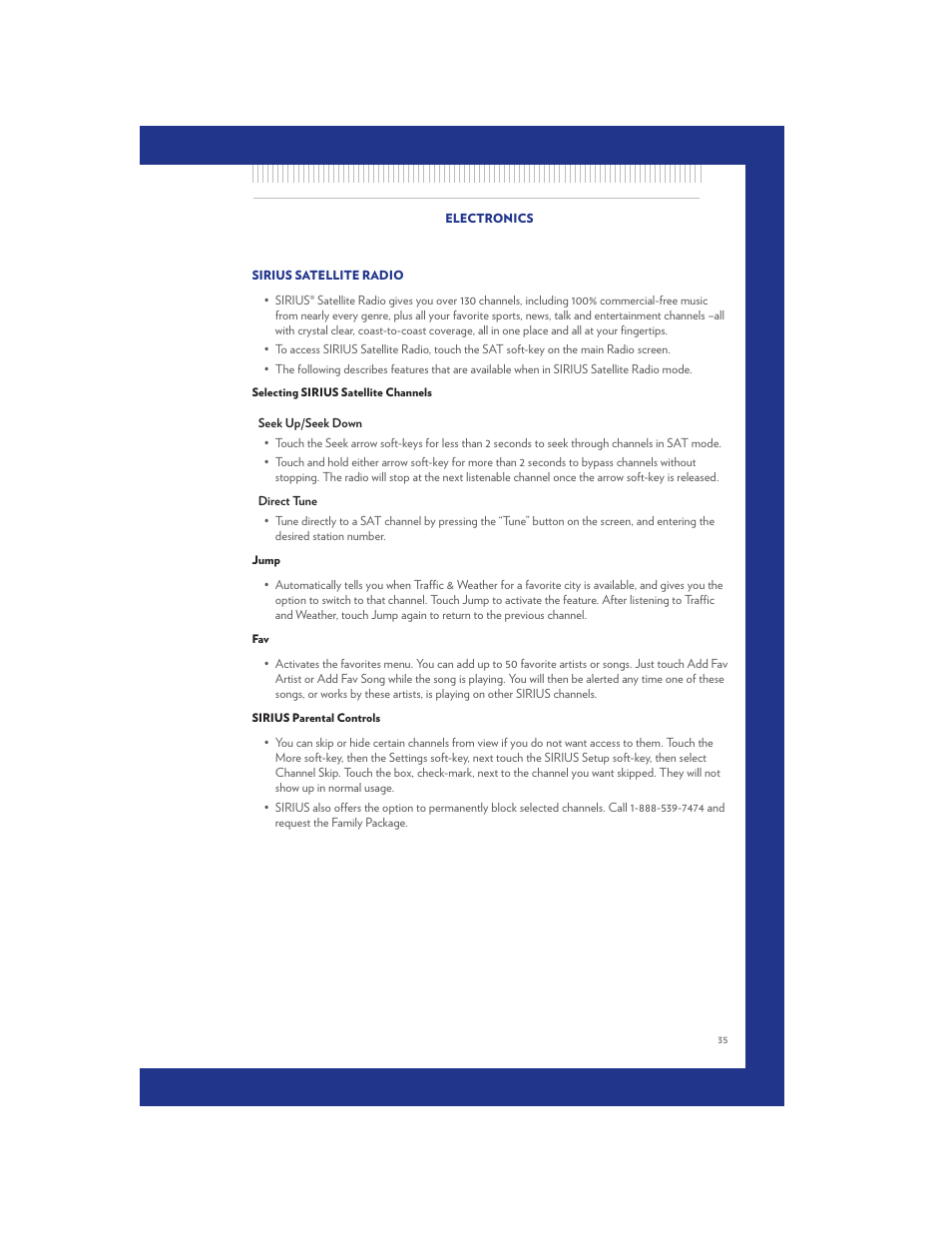 Sirius satellite radio, Selecting sirius satellite channels, Jump | Sirius parental controls | Chrysler 2011 300 SRT - User Guide User Manual | Page 37 / 92