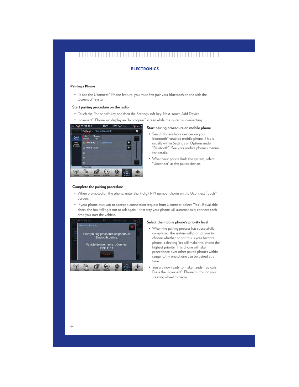 Pairing a phone | Chrysler 2011 300 SRT - User Guide User Manual | Page 46 / 92
