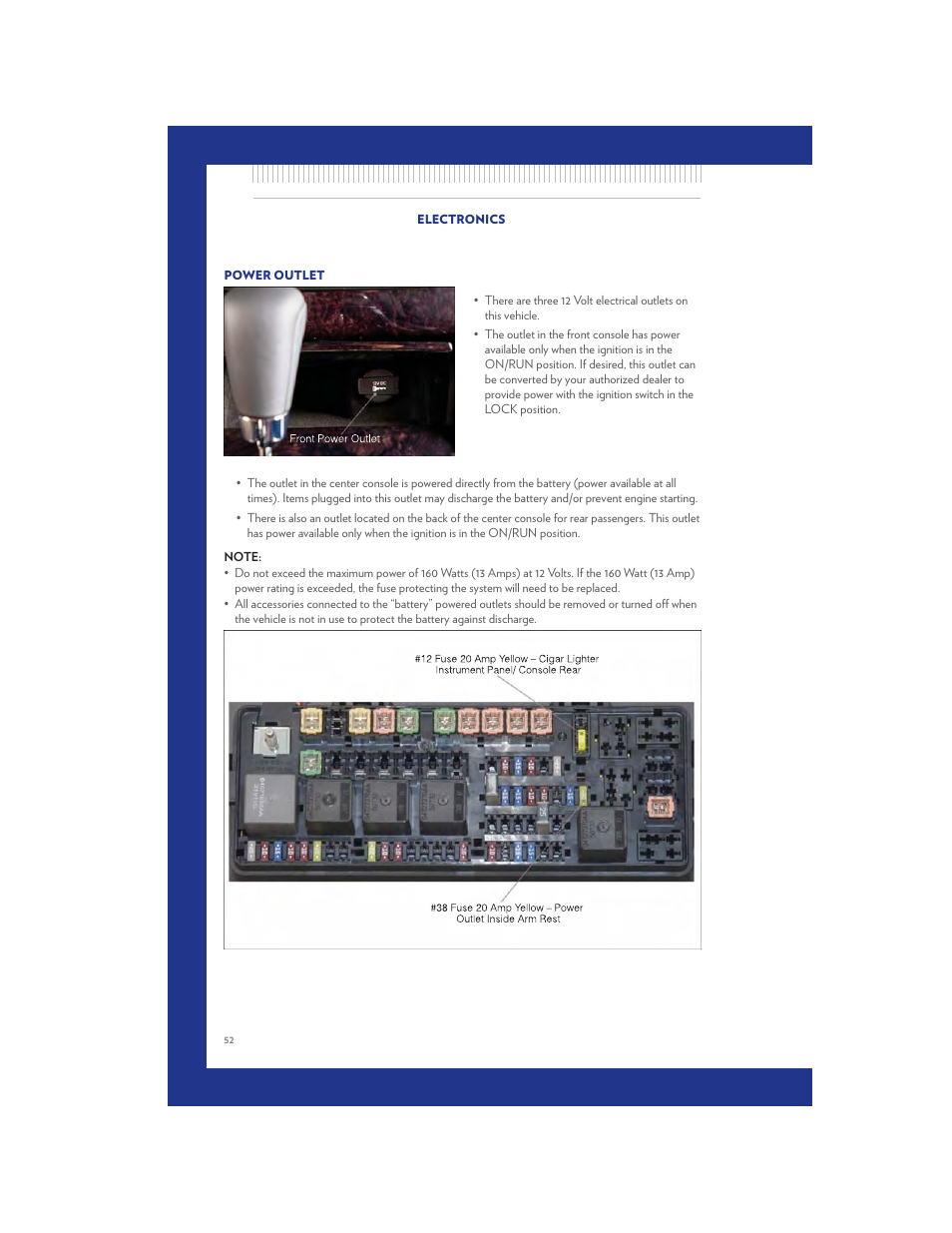 Power outlet | Chrysler 2011 300 SRT - User Guide User Manual | Page 54 / 92