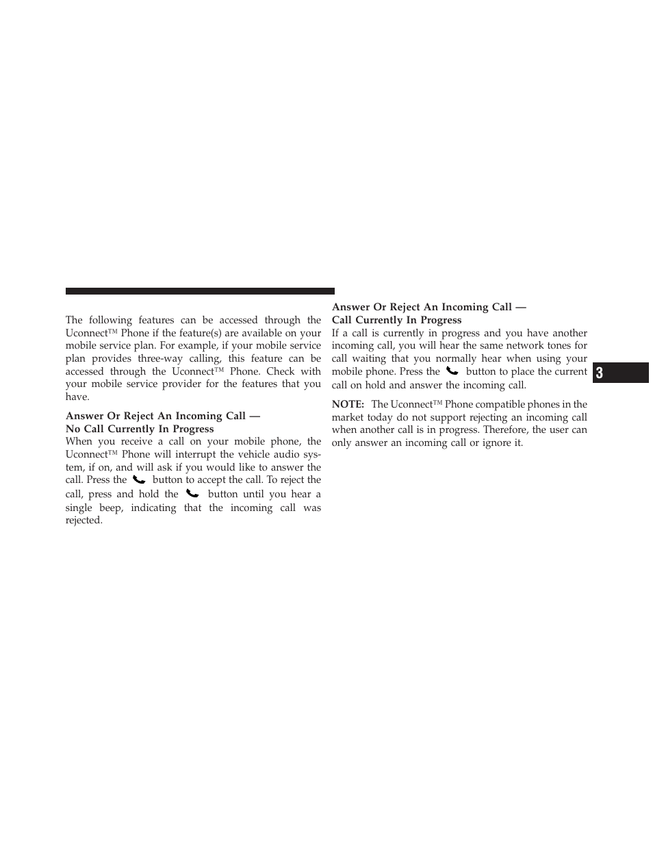 Phone call features | Chrysler 2011 200 - Owner Manual User Manual | Page 109 / 490