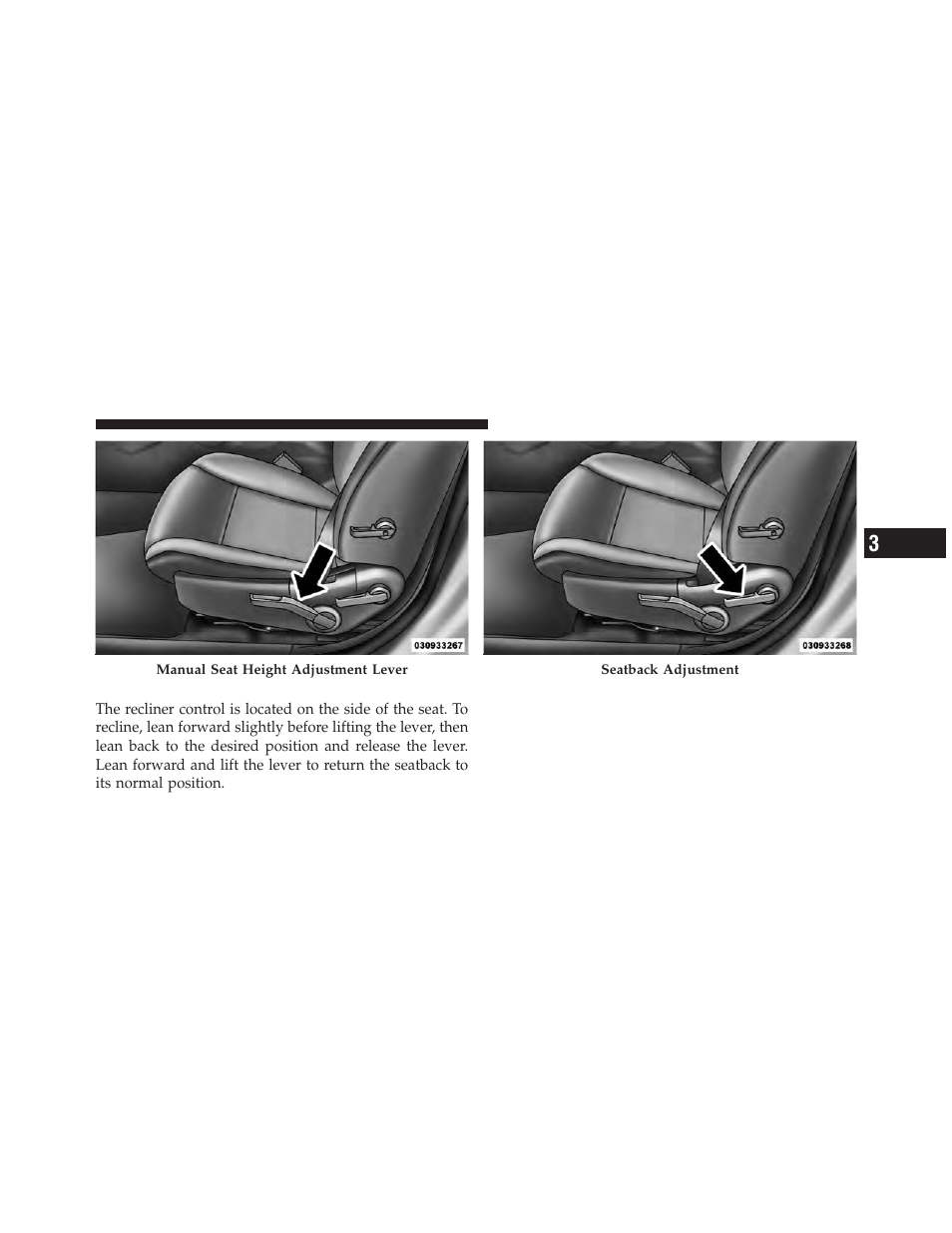 Reclining seats | Chrysler 2011 200 - Owner Manual User Manual | Page 139 / 490