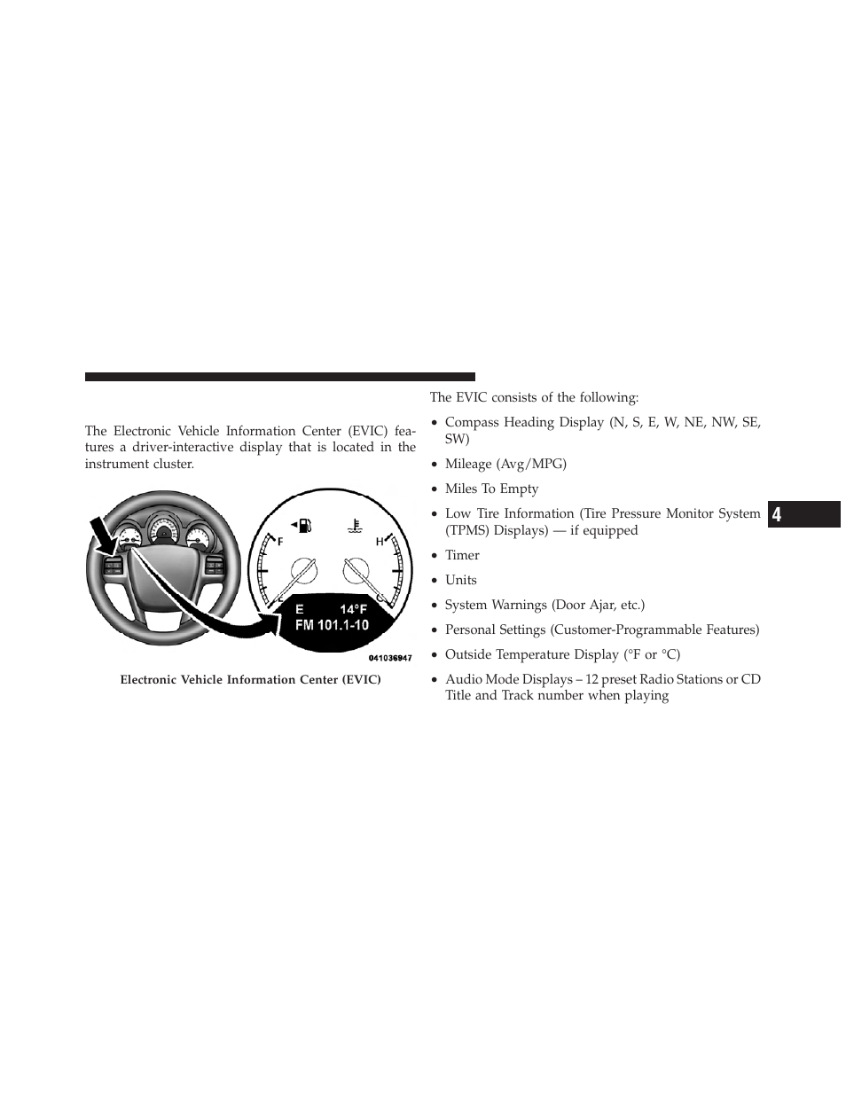 Electronic vehicle information center, Evic) – if equipped | Chrysler 2011 200 - Owner Manual User Manual | Page 205 / 490